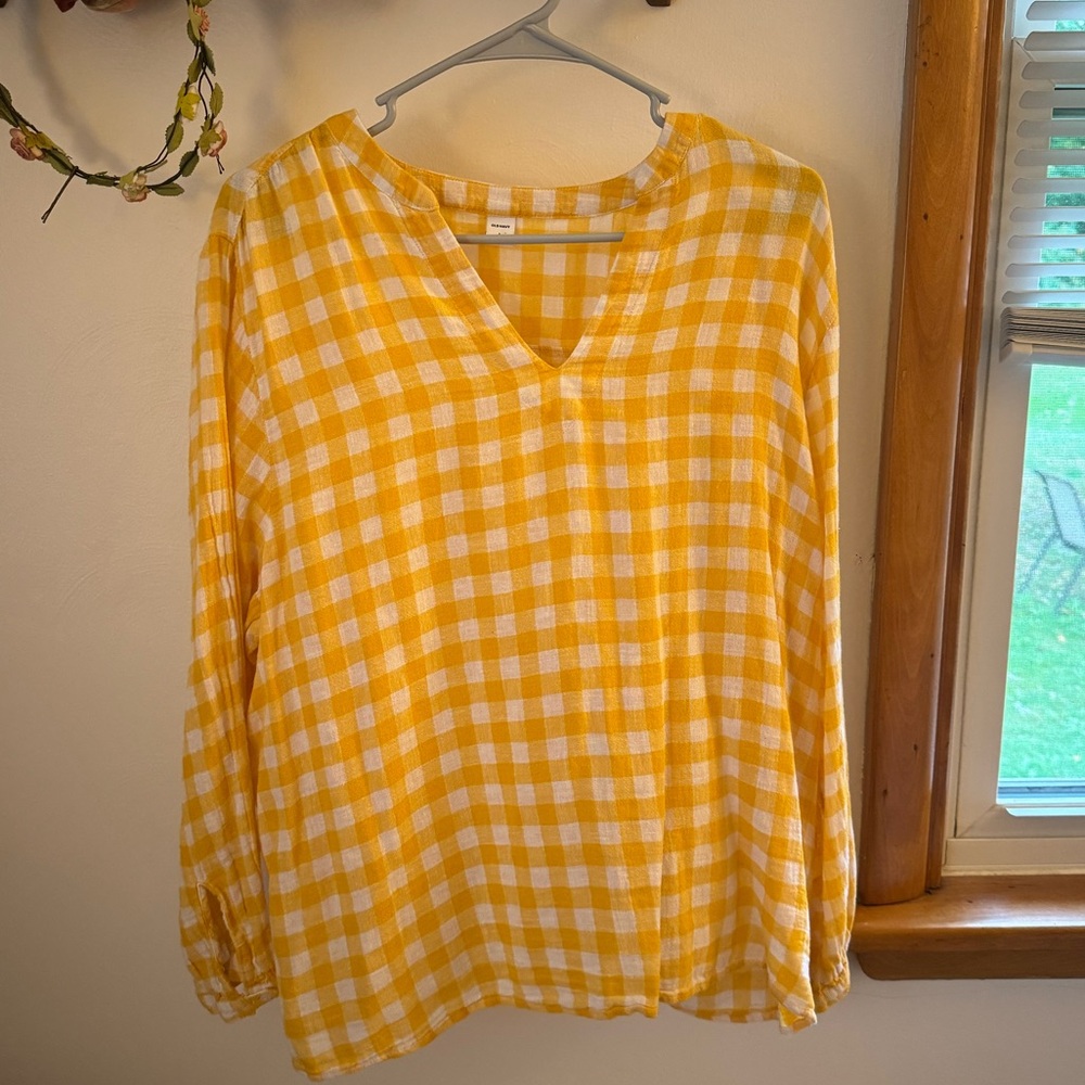 Old Navy Yellow and White Gingham Blouse